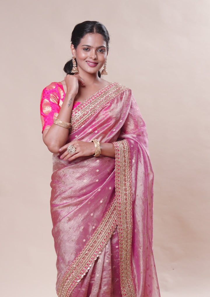 Wine Zariwork Tissue Saree