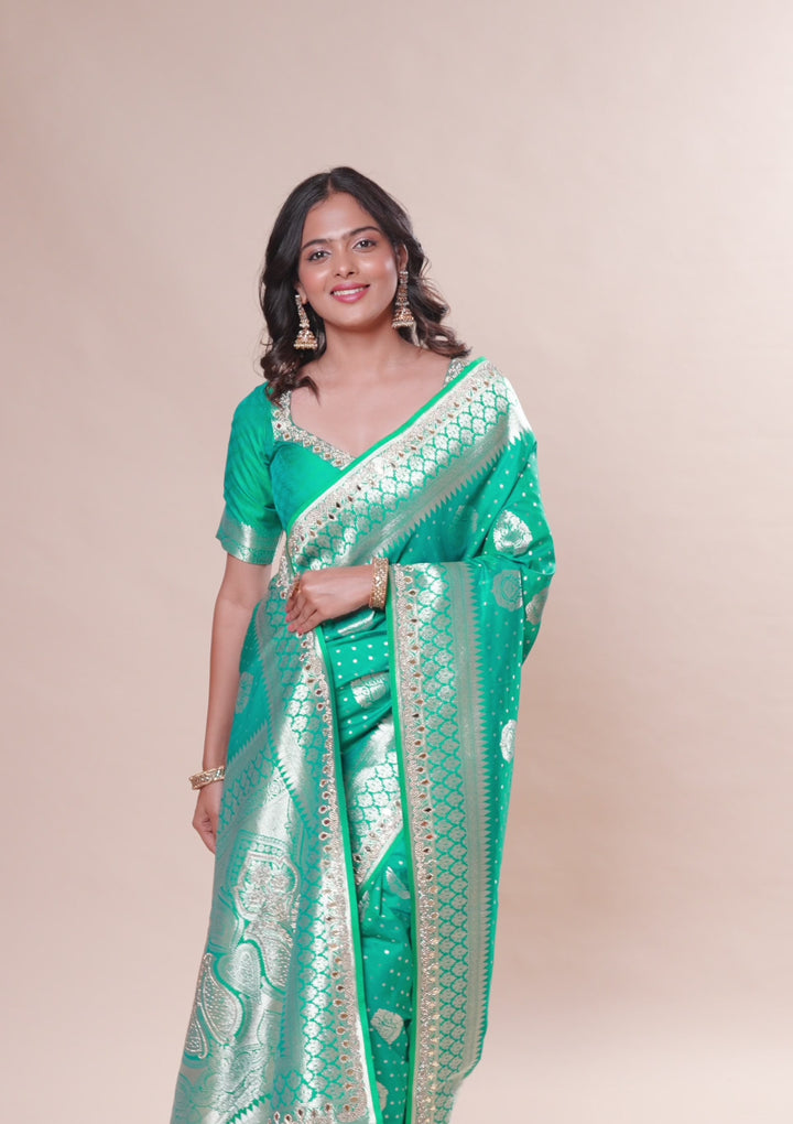 Rama Green Zariwork Banarasi Silk Saree
