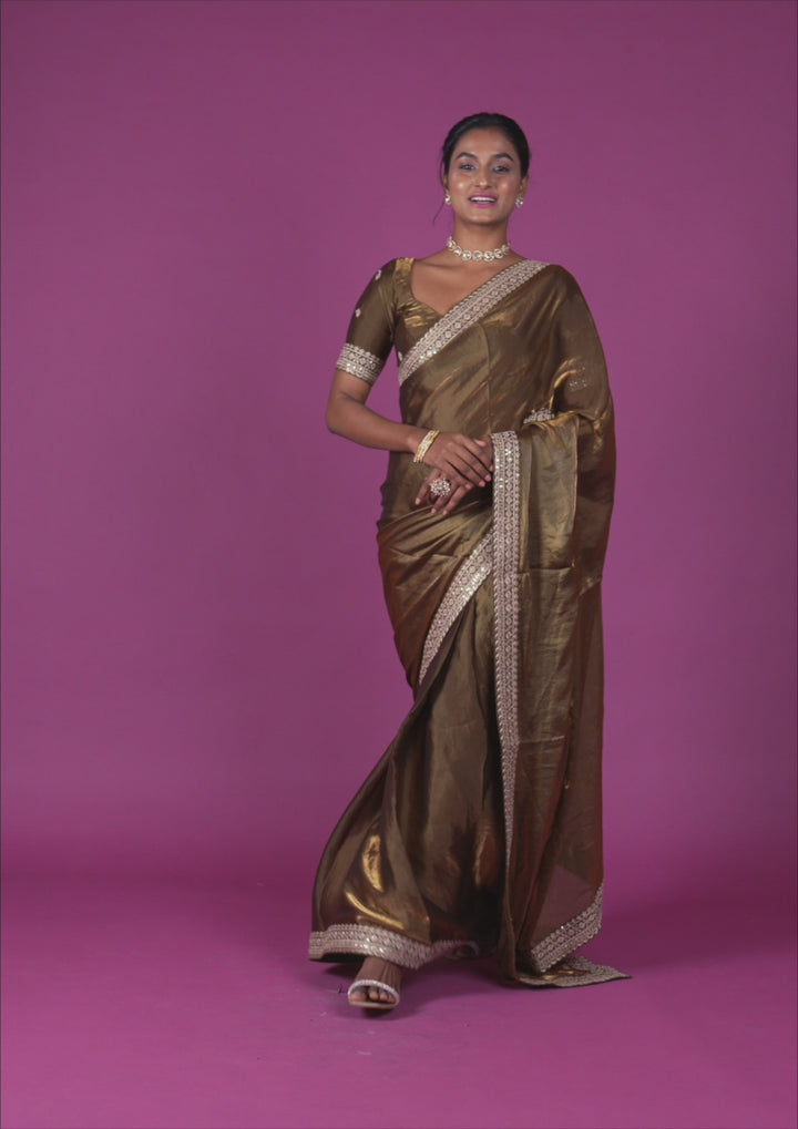 Mehendi Threadwork Tissue Saree