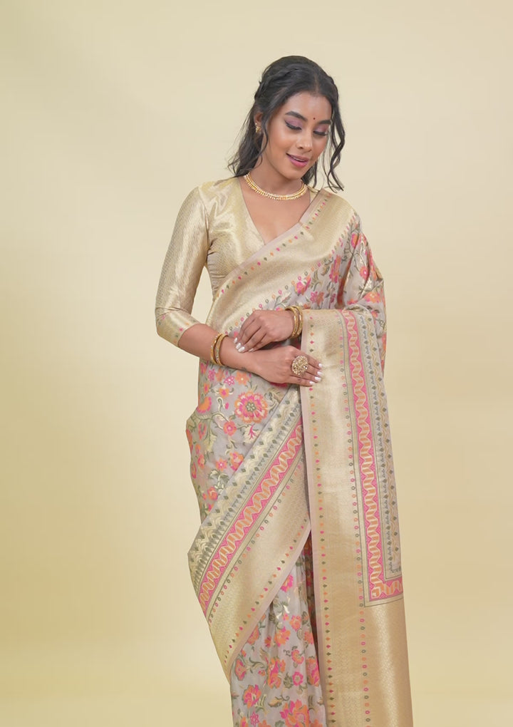 Grey Zariwork Soft Silk Saree