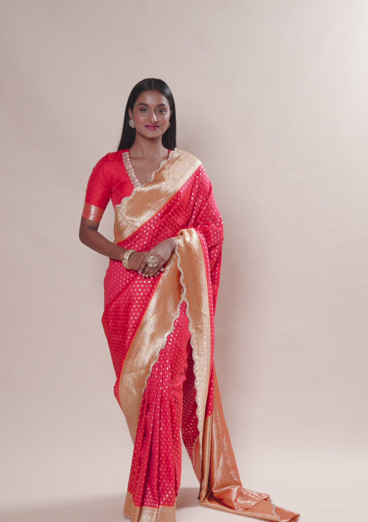 Red Stonework Banarasi Silk Saree