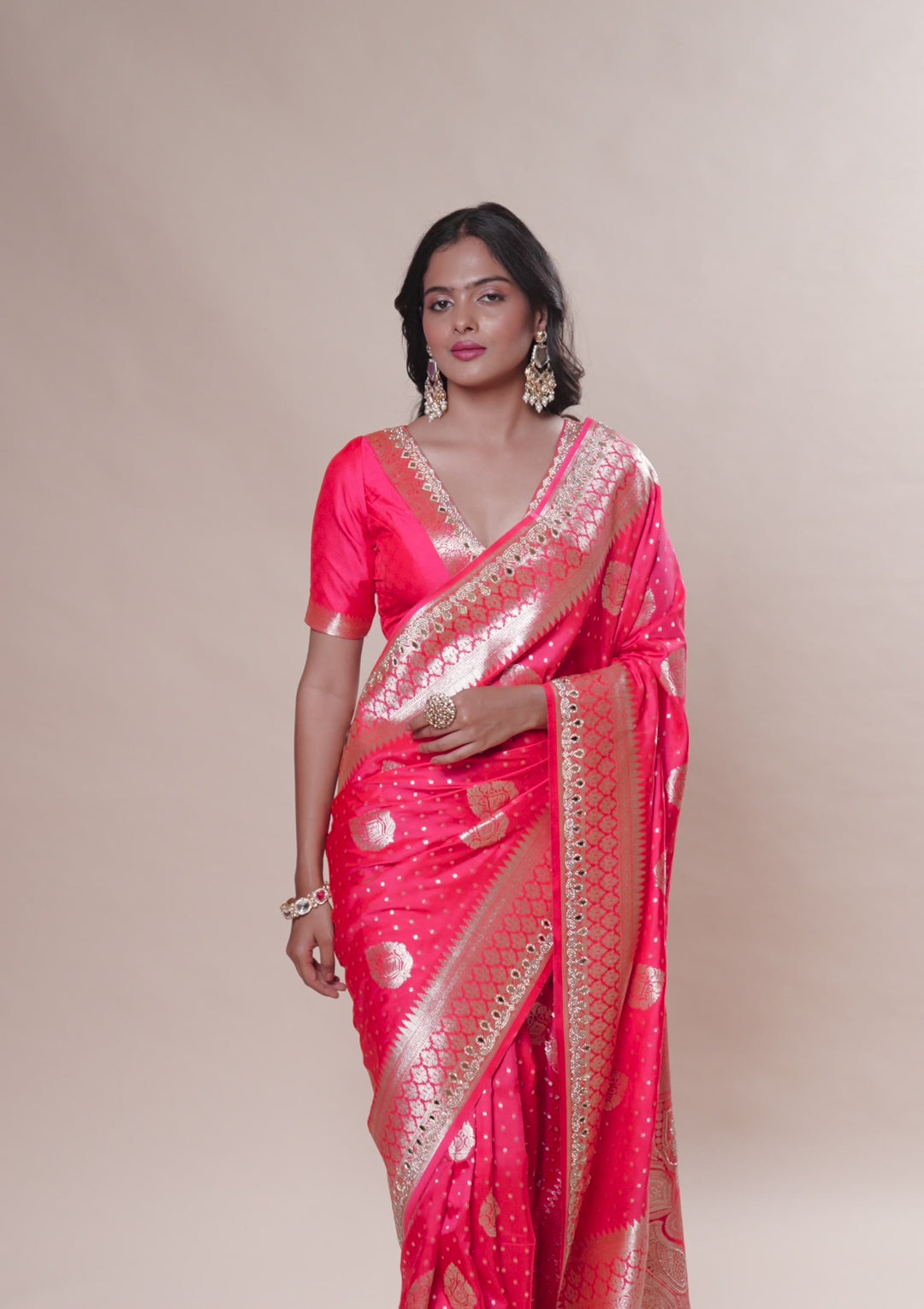 Pink Zariwork Banarasi Silk Saree