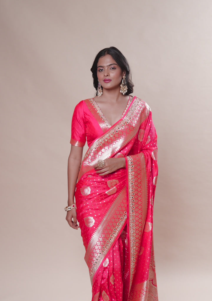 Pink Zariwork Banarasi Silk Saree