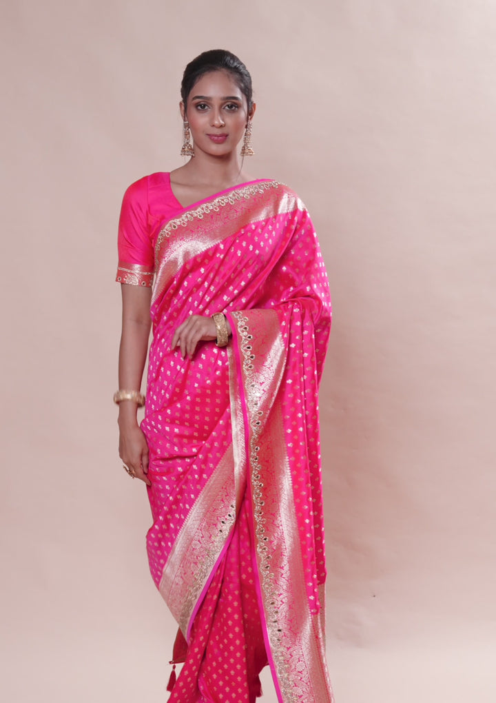 Rani Pink Zariwork Soft Silk Saree