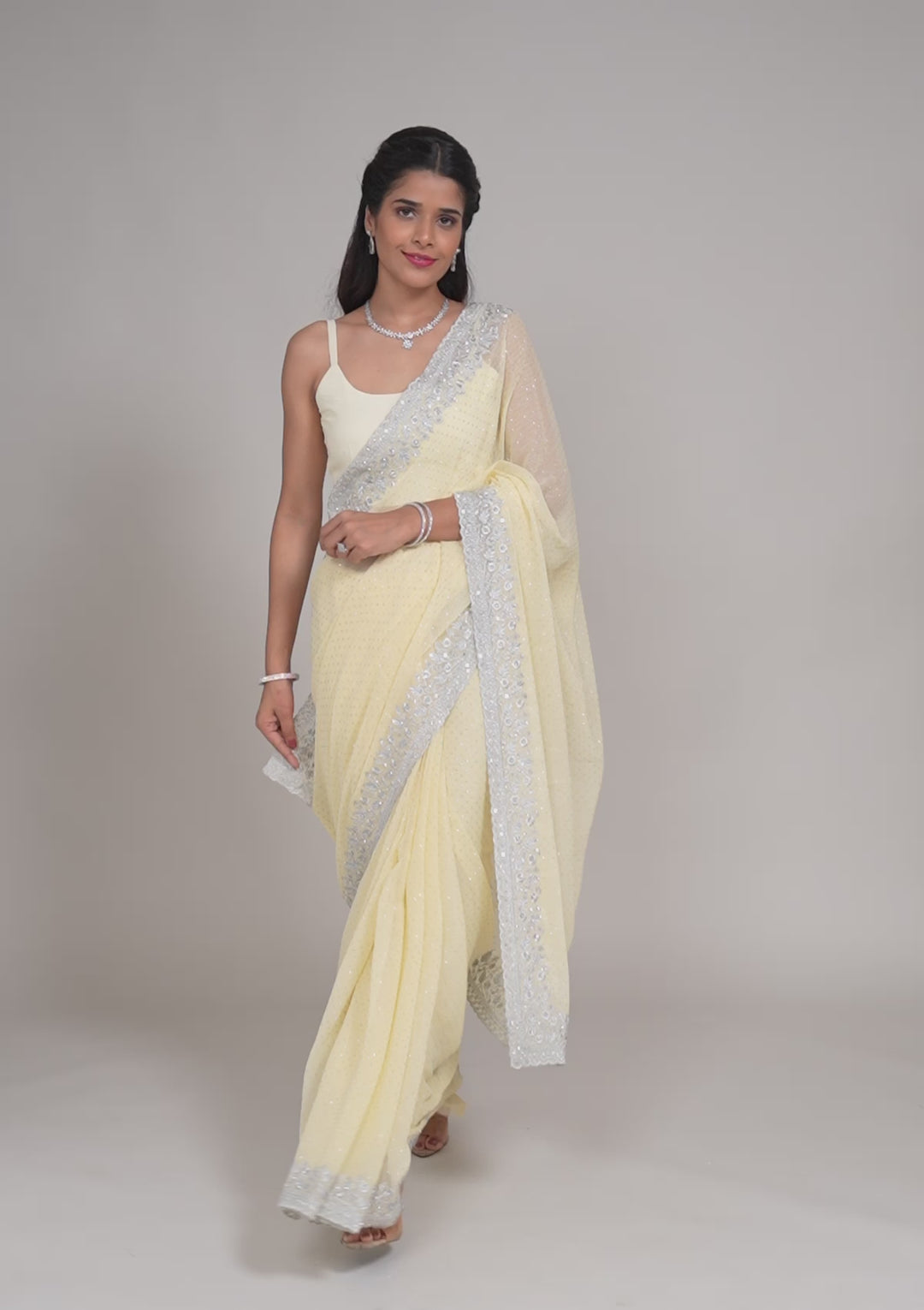Yellow Threadwork Georgette Saree