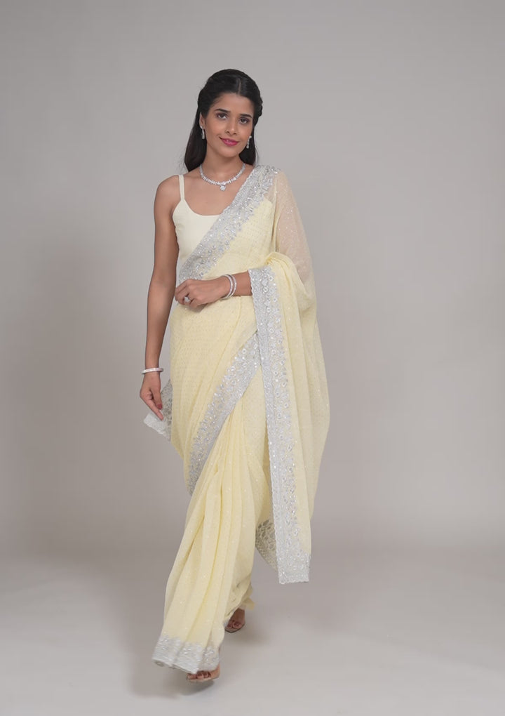 Yellow Threadwork Georgette Saree