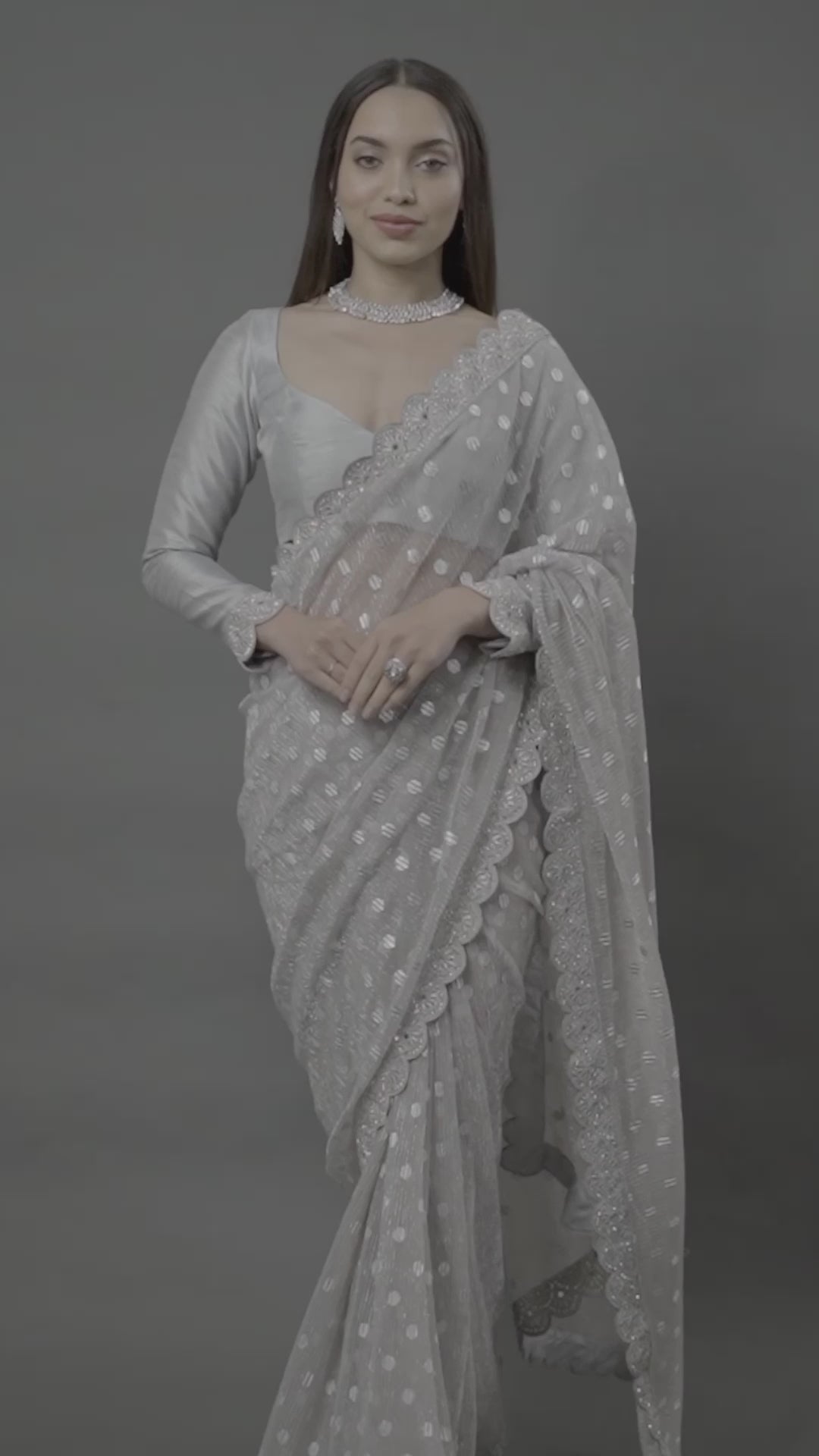 Grey Stonework Shimmer Georgette Saree