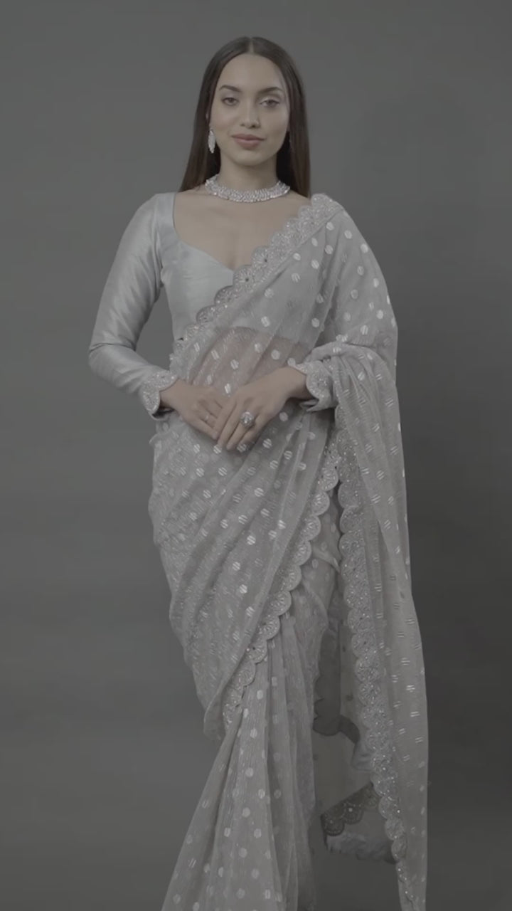 Grey Stonework Shimmer Georgette Saree