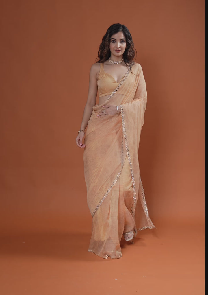 Peach Printed Tissue Saree