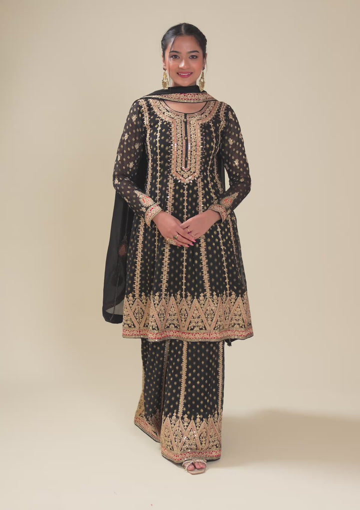 Black Zariwork Georgette Readymade Salwar Suit