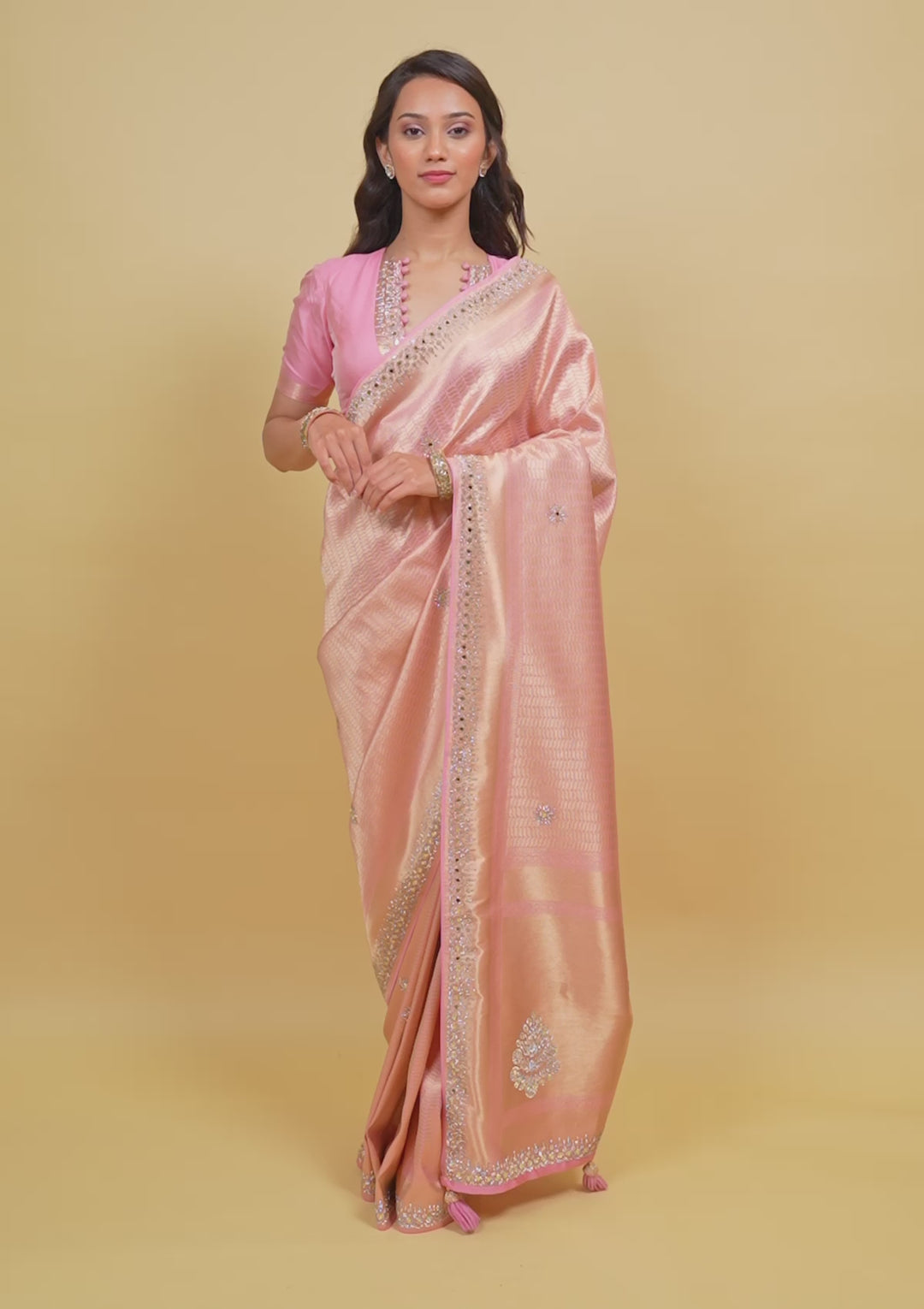 Pink Mirrorwork Soft Silk Saree