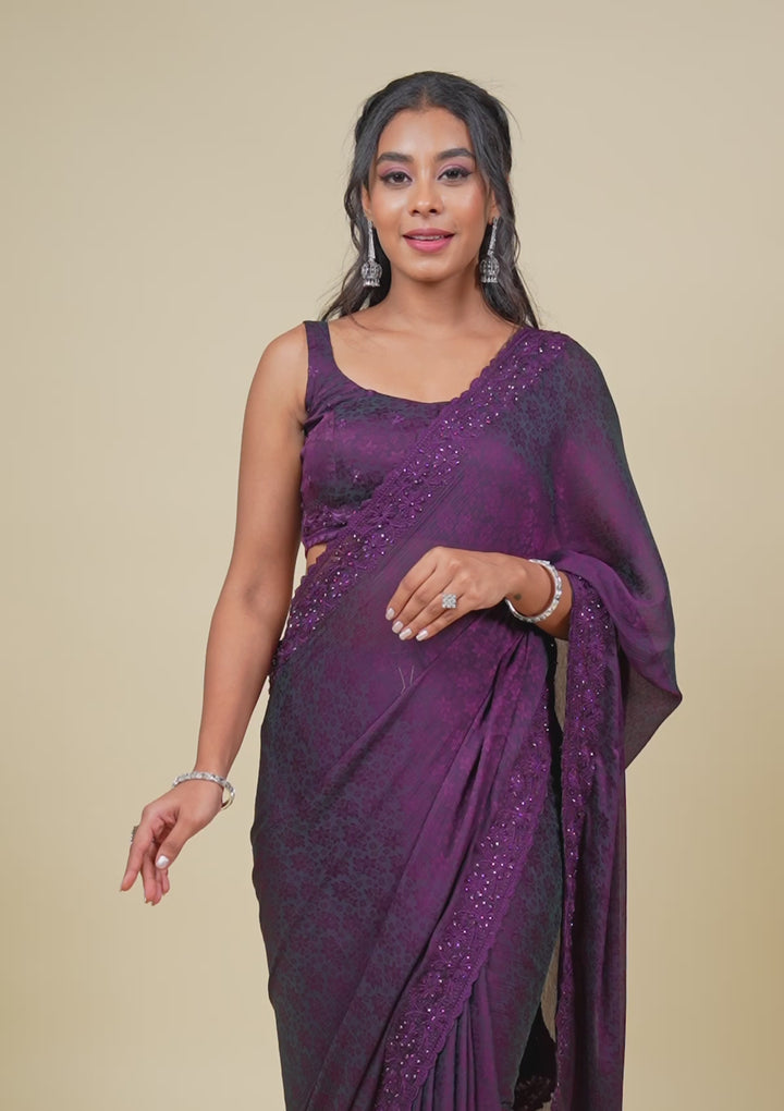 Wine Printed Georgette Saree