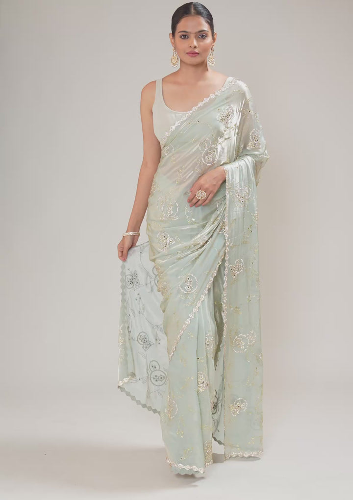 Pista Green Stonework Tissue Saree
