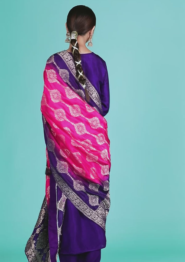 Purple Zariwork Crepe Readymade Salwar Suit