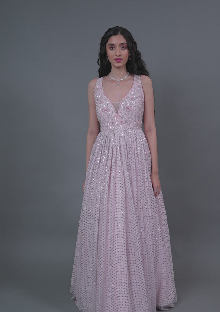 Baby Pink Cutdana Net Gown