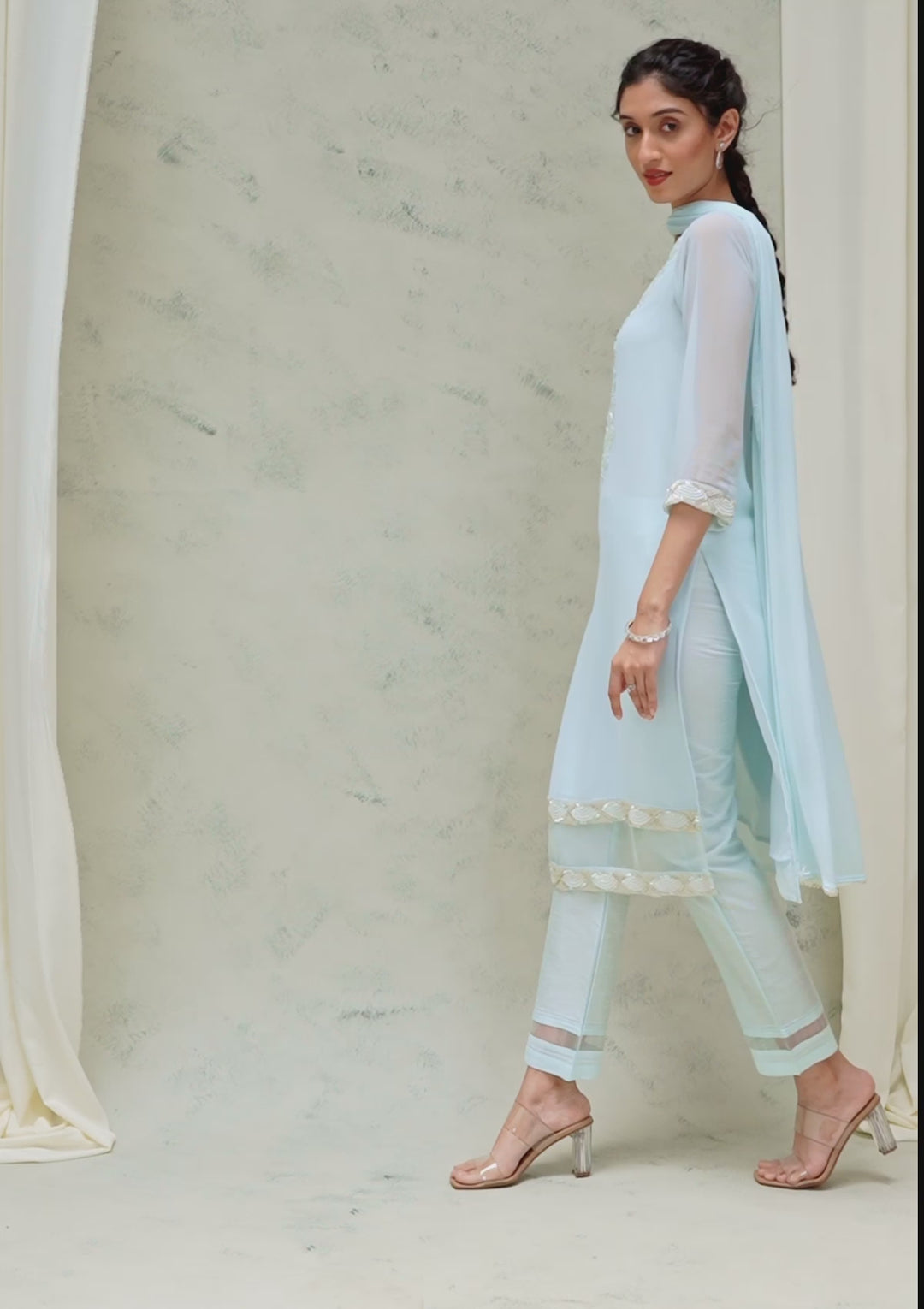 Sky Blue Cutdana Georgette Readymade Salwar Suit