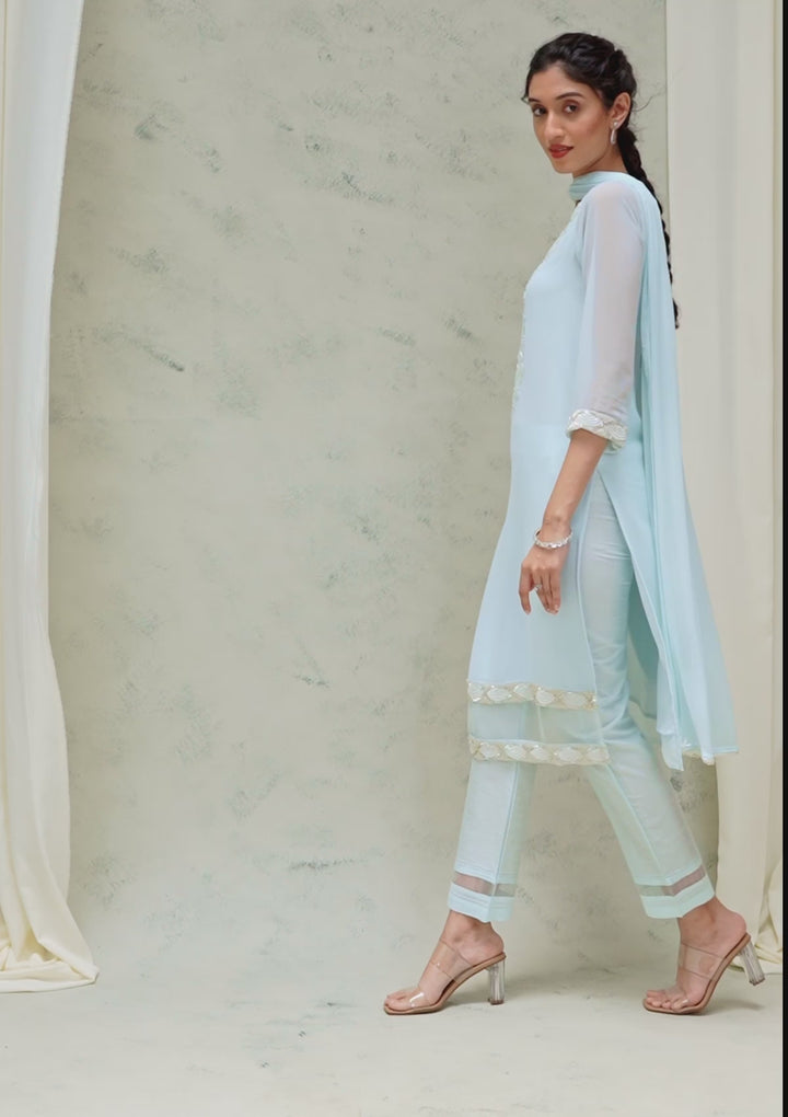 Sky Blue Cutdana Georgette Readymade Salwar Suit