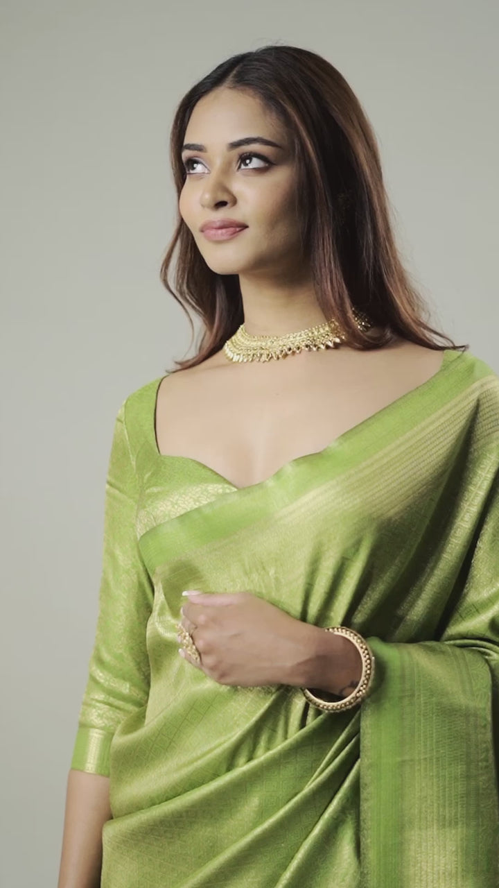 Parrot Green Plain Soft Silk Saree