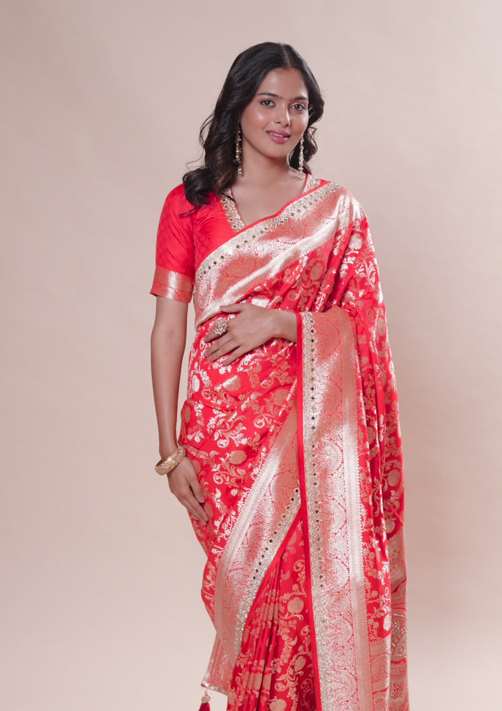 Red Zariwork Banarasi Silk Saree