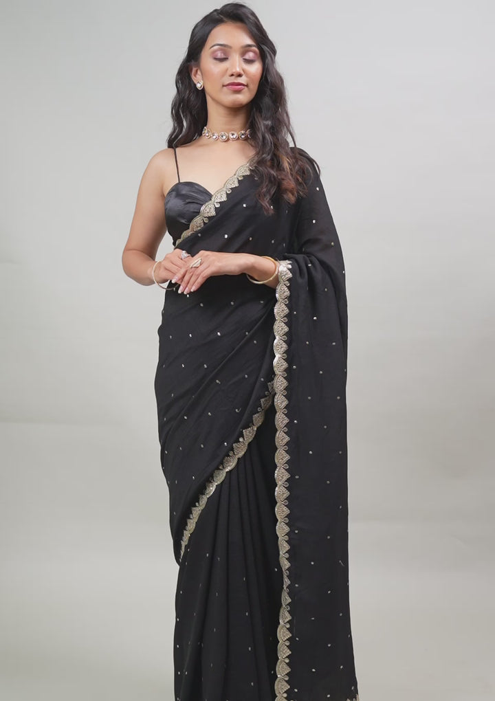 Black Gotapatti Raw Silk Saree