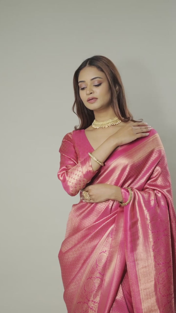 Rani Pink Plain Soft Silk Saree