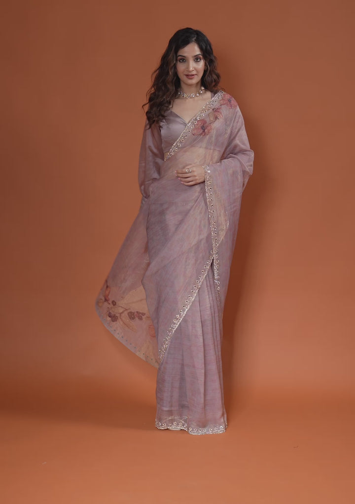 Mauve Printed Tissue Saree