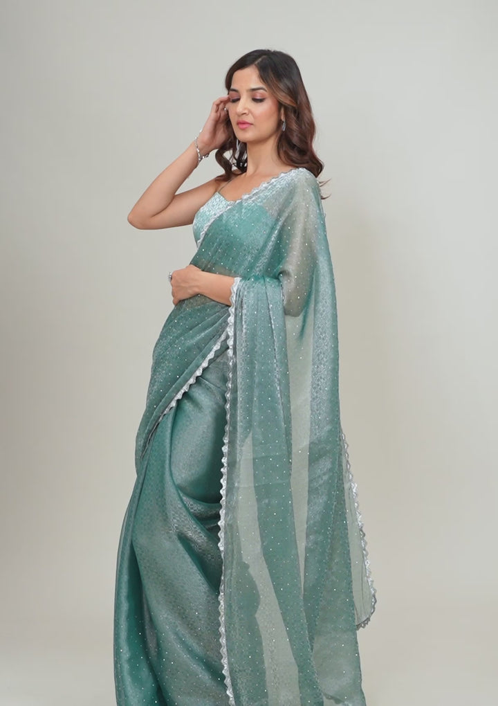 Sea Green Stonework Organza Saree