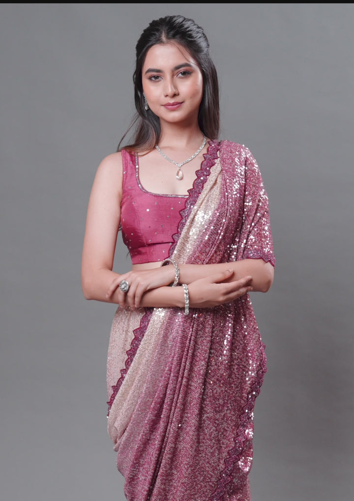 Maroon Sequins Georgette Saree