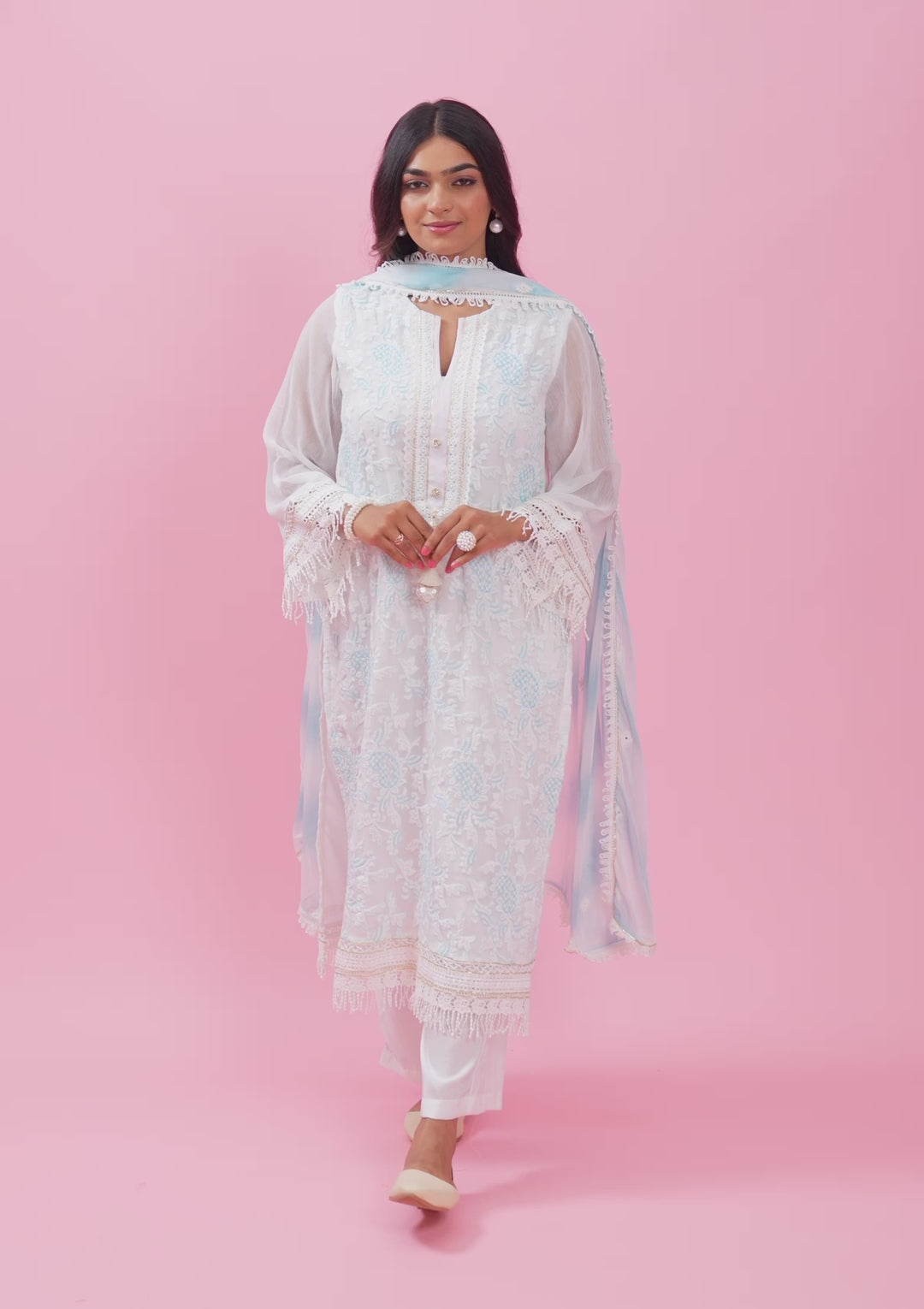Sky Blue Threadwork Georgette Unstitched Salwar Suit