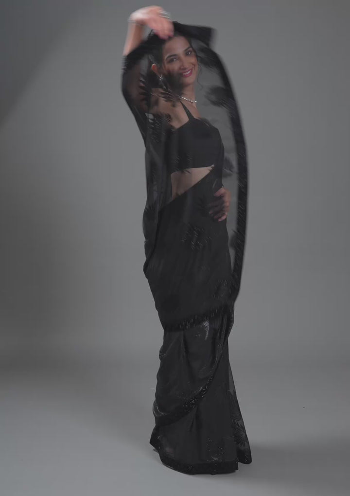 Black Stonework Organza Saree