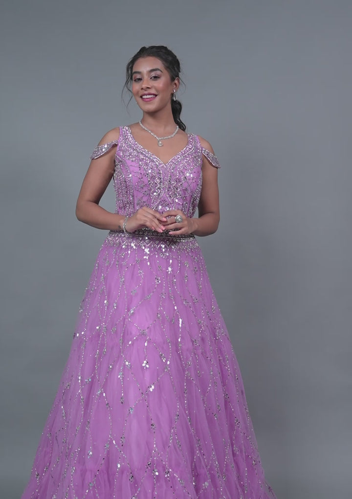 Lavender Mirrorwork Net Gown