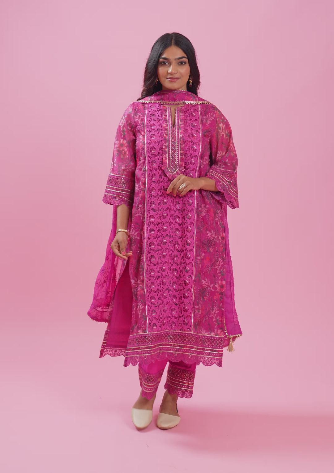 Purple Printed Organza Unstitched Salwar Suit
