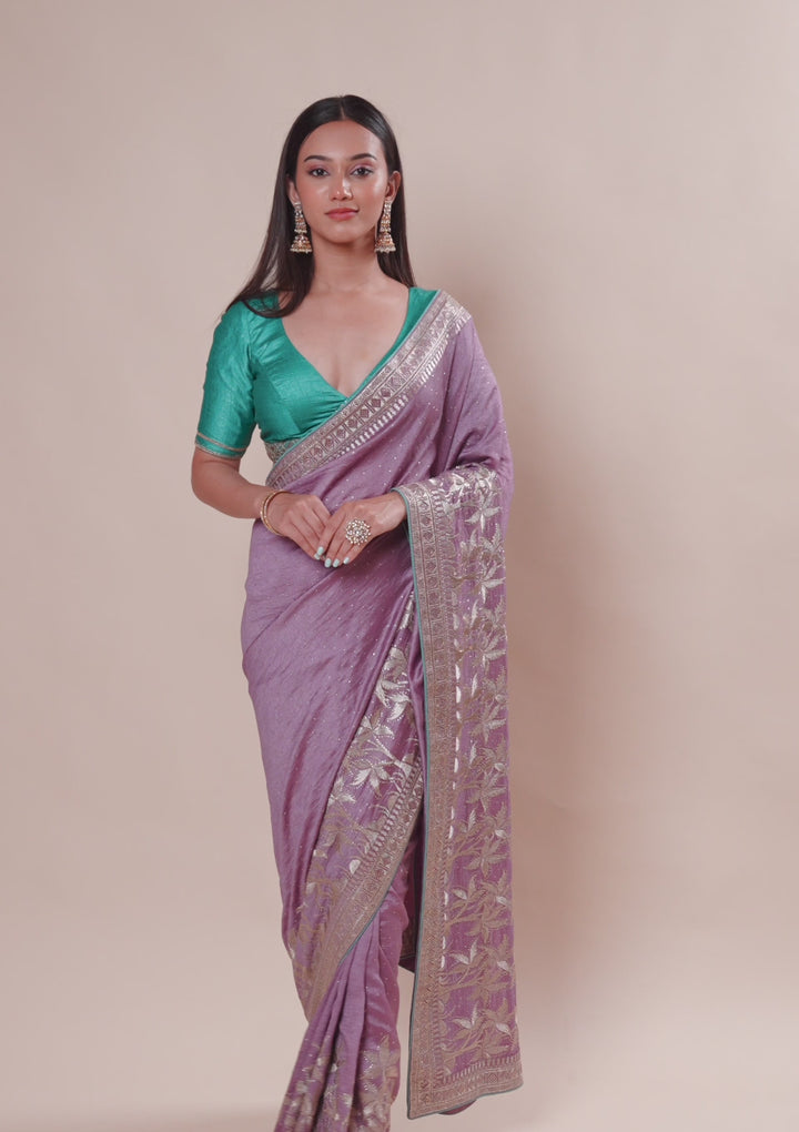 Purple Stonework Soft Silk Saree