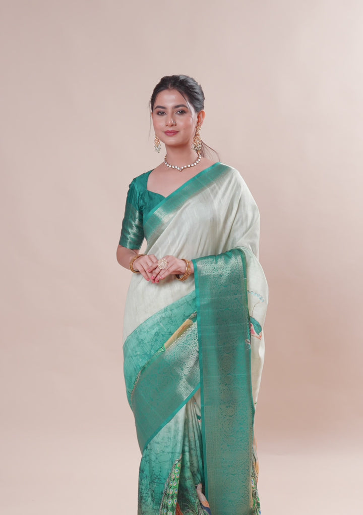 Green Printed Art Silk Saree