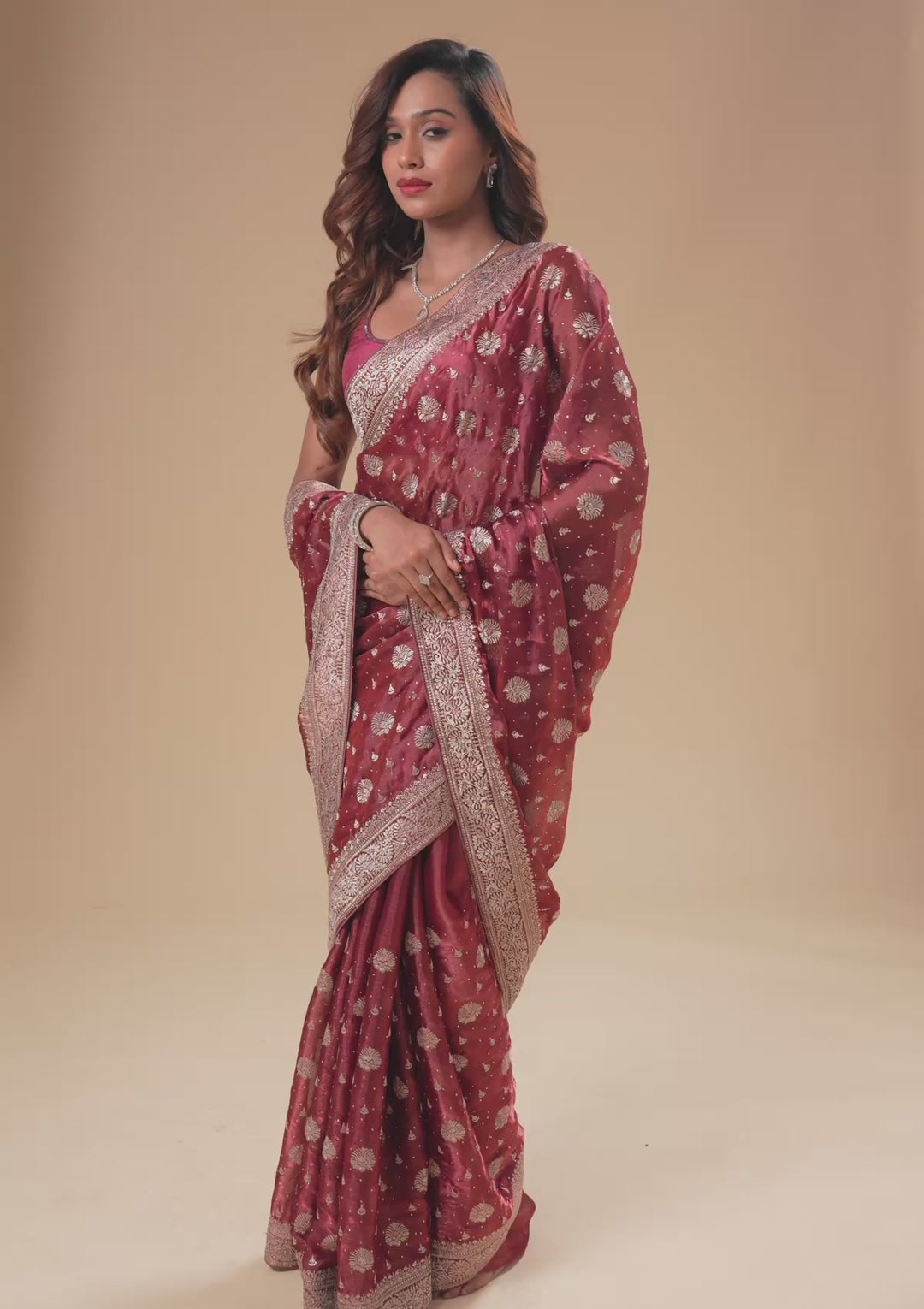 Rust Zariwork Tissue Saree