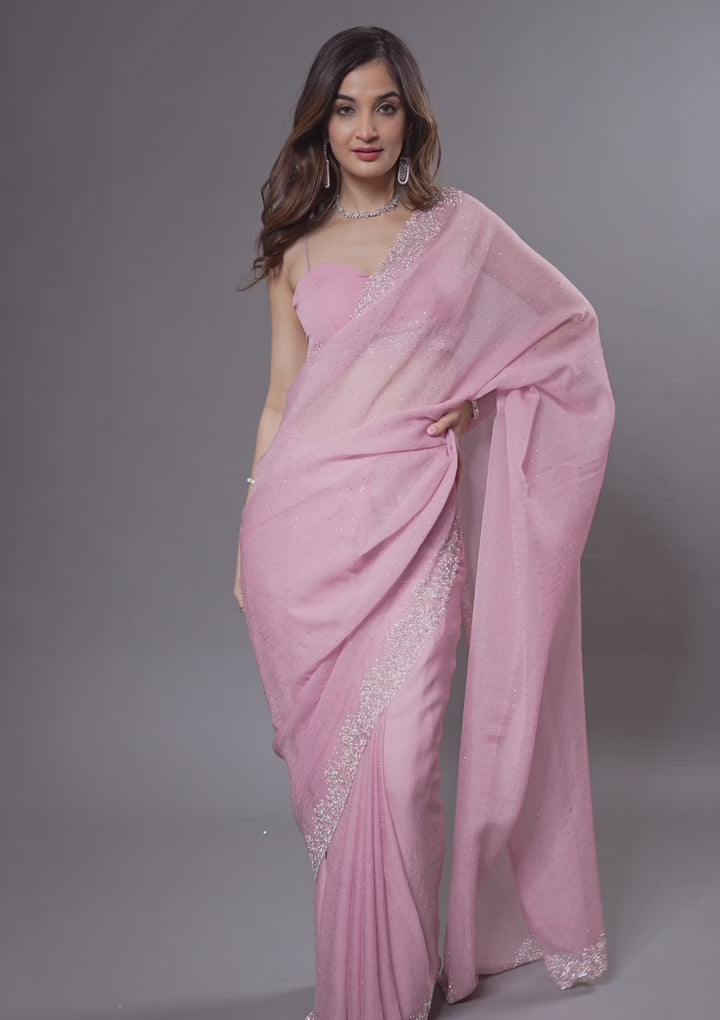 Lavender Threadwork Chiffon Saree