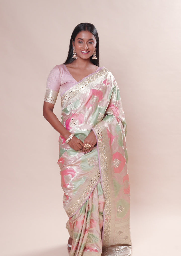 Lavender Stonework Banarasi Silk Saree