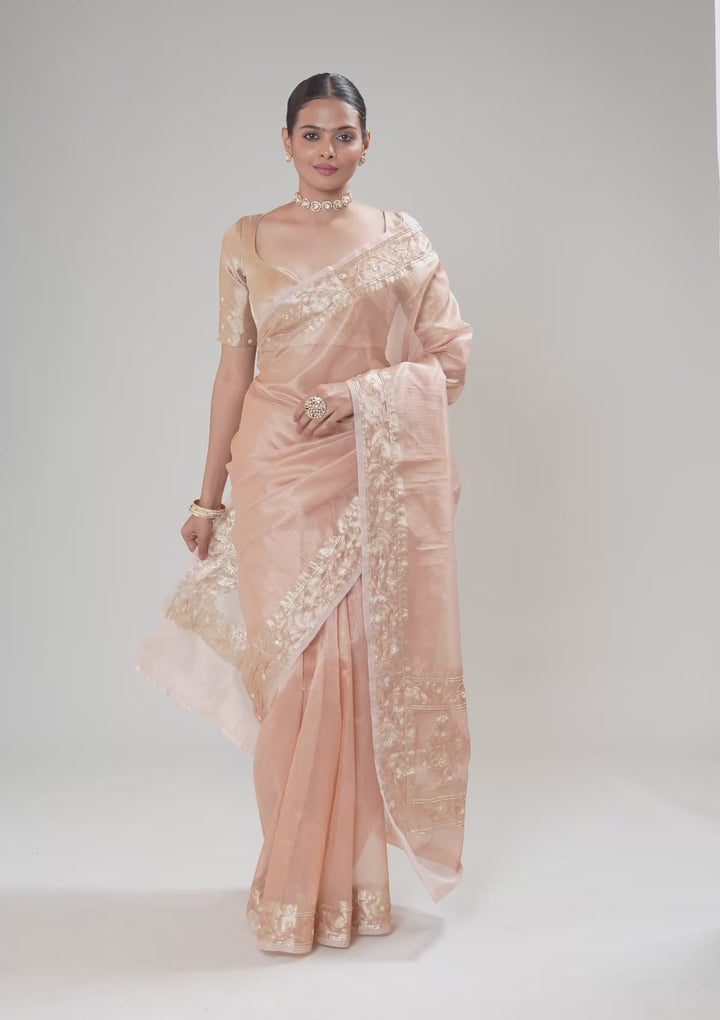 Peach Zariwork Tissue Saree