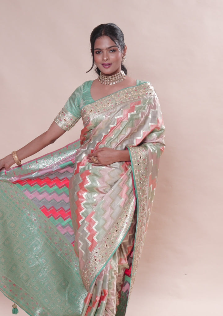 Sea Green Stonework Soft Silk Saree