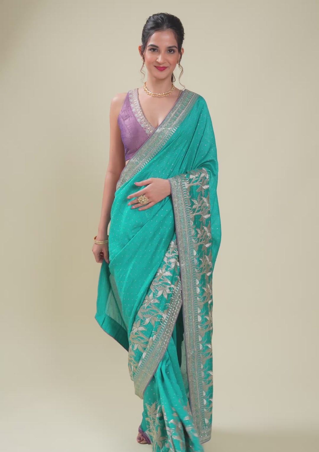 Turquoise Blue Zariwork Art Silk Saree