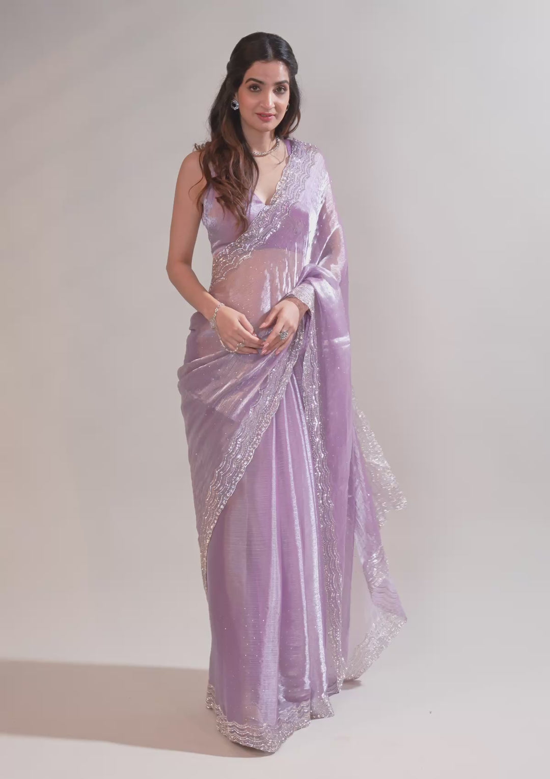 Lavender Stonework Chiffon Saree