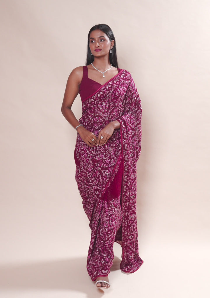Wine Kashmiri Georgette Saree