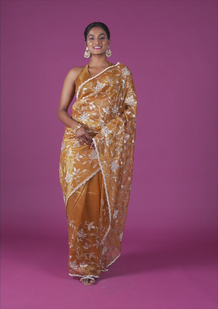 Mustard Zariwork Tissue Saree