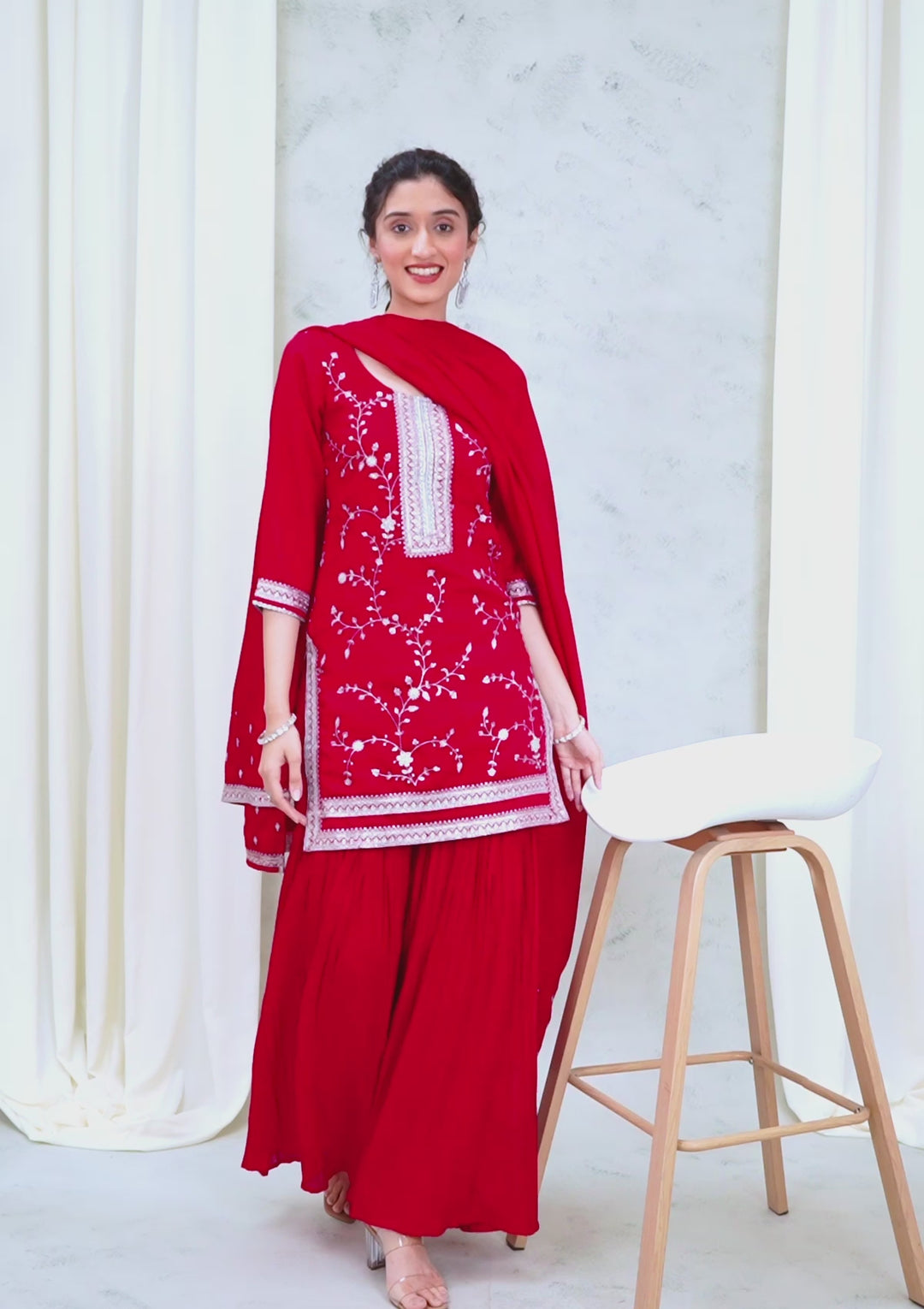 Rani Pink Threadwork Raw Silk Readymade Salwar Suit