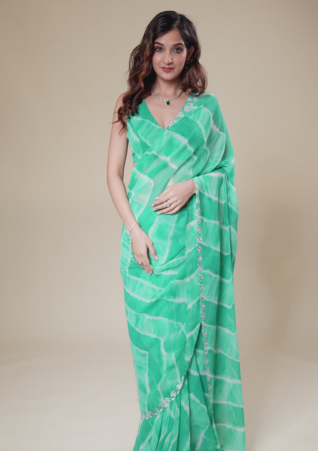Rama Green Printed Georgette Saree