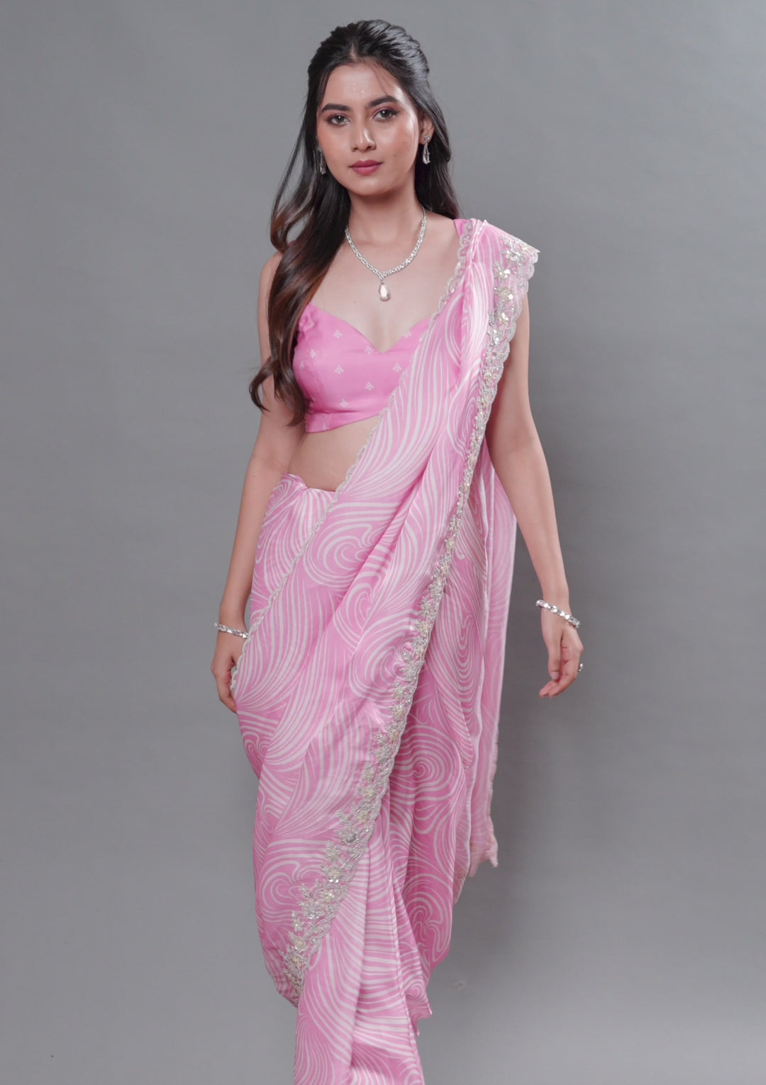 Pink Printed Georgette Saree