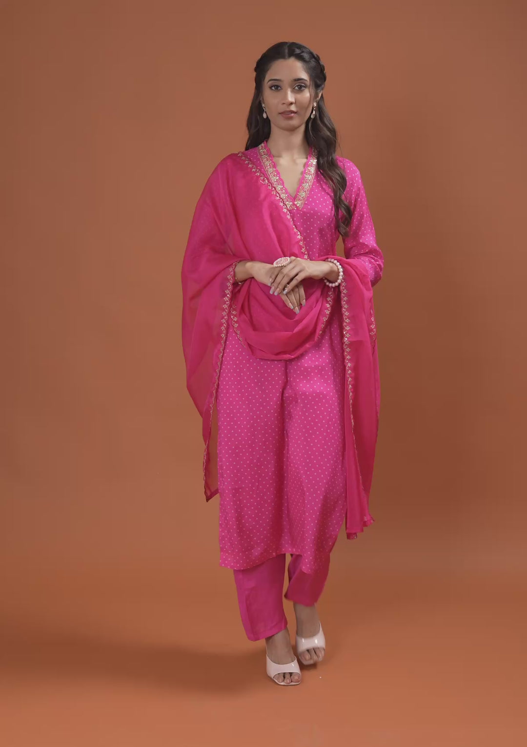 Rani Pink Zariwork Tissue Readymade Salwar Suit