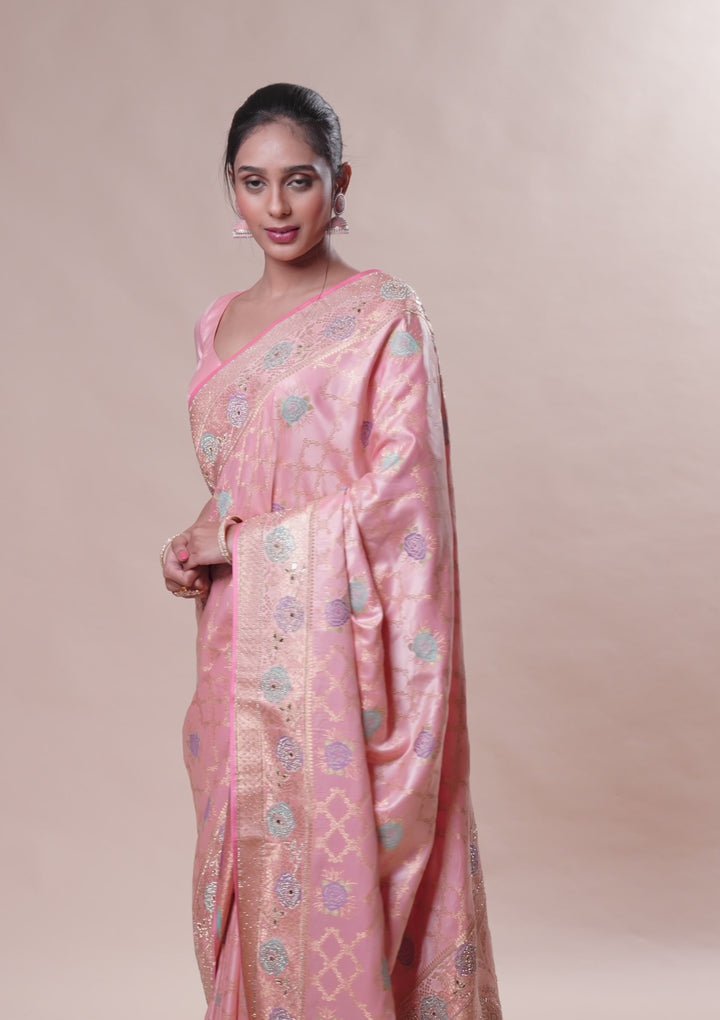 Pink Stonework Soft Silk Saree