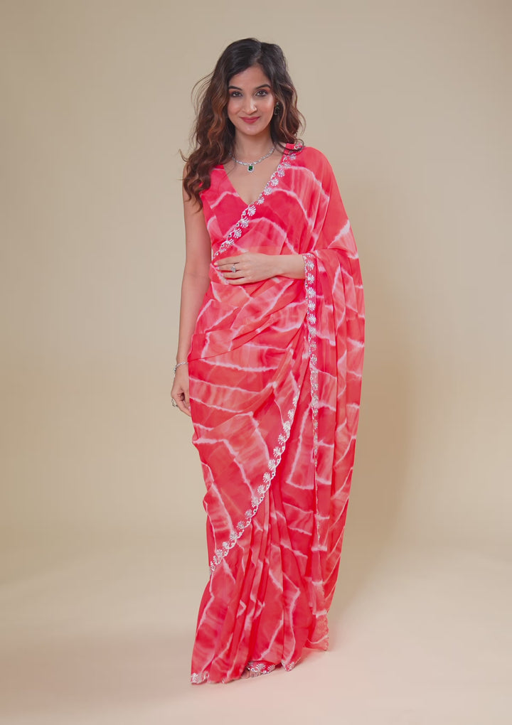 Red Printed Georgette Saree
