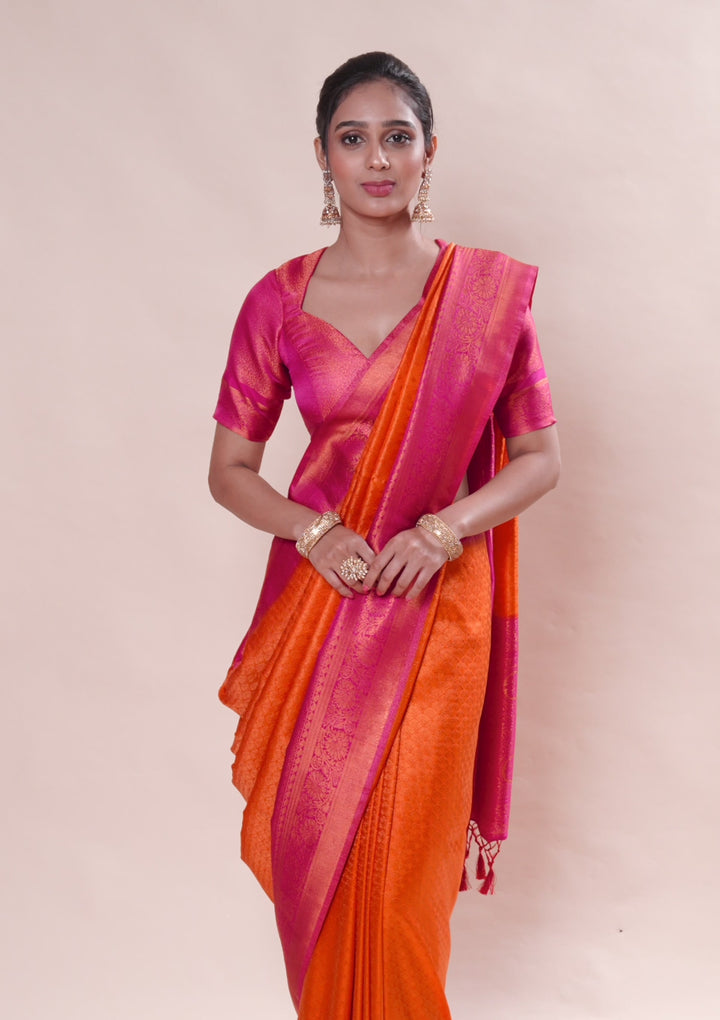 Orange Zariwork Soft Silk Saree